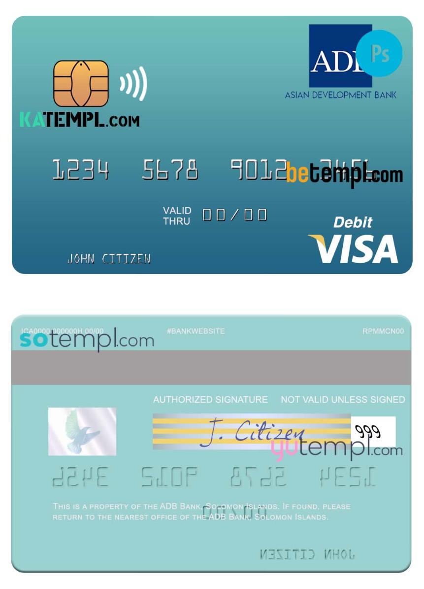 Solomon Islands ADB Bank visa debit card template in PSD format